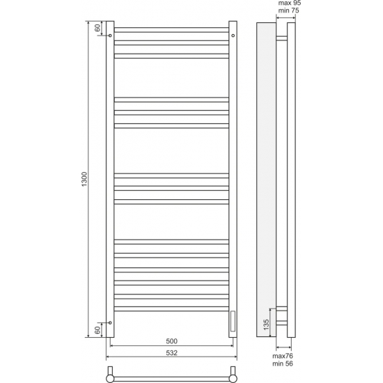 Полотенцесушитель электрический TERMINUS Аврора П15 500x1300