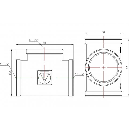 Тройник резьбовой VALTEC 1 1/4" x 1 1/4" x 1 1/4" вн.-вн.-вн. 32 мм VTr.130.N.0007