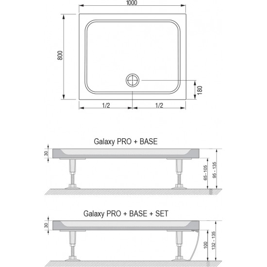Душевой поддон RAVAK Galaxy Pro Chrome Gigant Pro 100х80 литьевой мрамор, с сифоном 