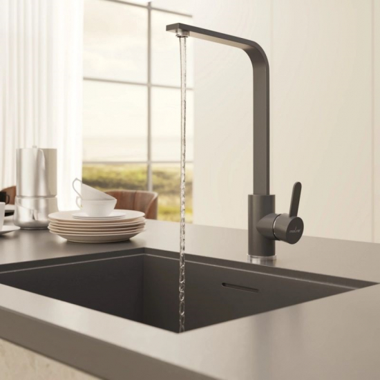 Смеситель для кухни MIXLINE ML-GS14 (342) из нержавеющей стали, графит