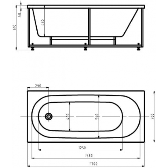 Акриловая ванна АКВАТЕК Оберон OBR170-0000026 170x70 см, с каркасом и фронтальным экраном слив слева