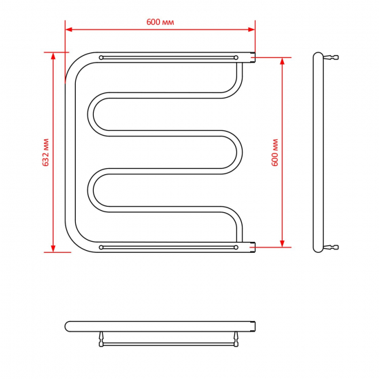 Полотенцесушитель водяной MIXLINE Simple PM 60х60 1'' полка
