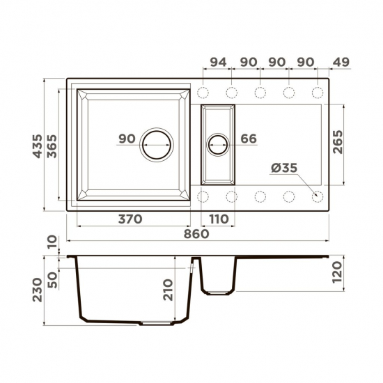 Мойка для кухни OMOIKIRI Sakaime 86-2 1.5 чаши+крыло 860х435 мм, leningrad grey