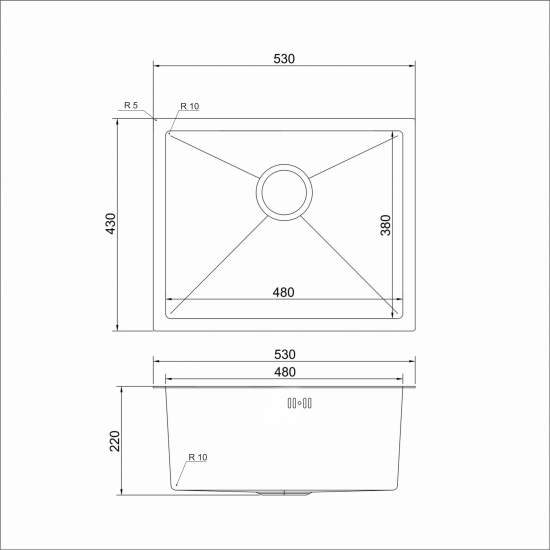 Мойка для кухни MIXLINE PRO 530х430x3 мм подстольная, чёрный графит