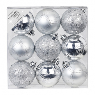 Набор ёлочных шаров, пластик, Ø 6 см, серебро, 9 шт в уп