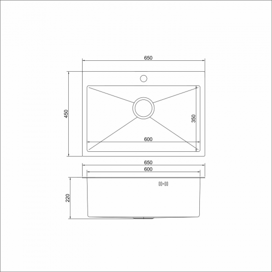 Мойка для кухни MIXLINE PRO 650х450x3 мм настольная, чёрный графит НАНО