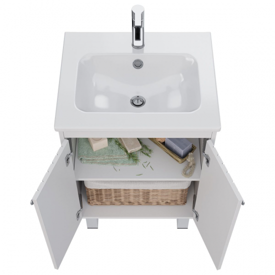 Тумба для комплекта LEMARK Romance 60, 2 дверцы, белый глянец, под раковину Эйфория 60