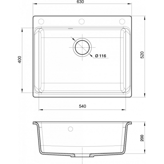 Мойка для кухни RIVELATO Axel 60 630х520 мм кварцевая, antracite