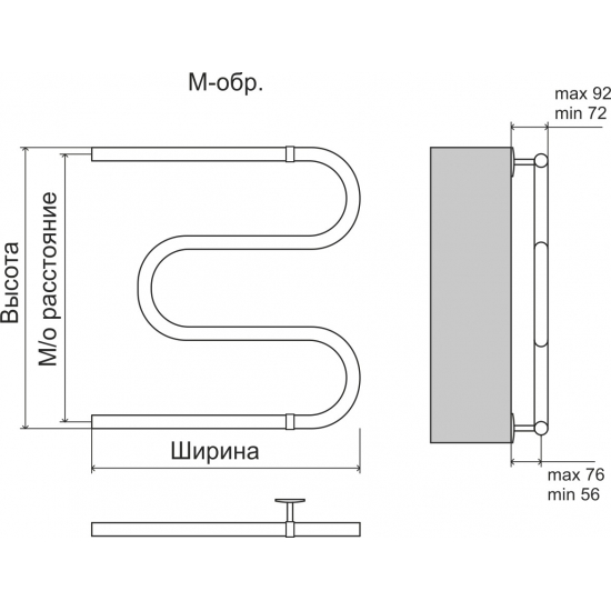 Полотенцесушитель водяной TERMINUS M-образный AISI 32х2 500х700