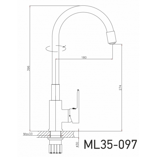 Смеситель для кухни с гибким изливом MIXLINE Plus Kitchen Line ML35-097, чёрный