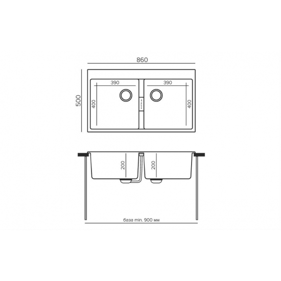 Мойка для кухни TOLERO Loft TL-862 2 чаши 860х500 мм кварцевая, платина