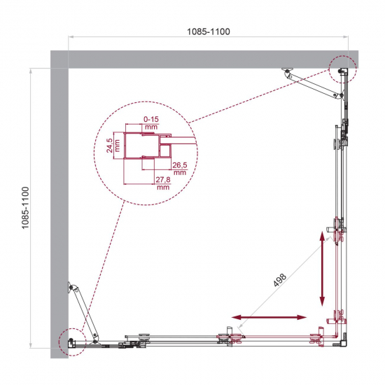 Душевой уголок BelBagno LUCE-A-22-90+20-P-Cr стекло рифлёное, профиль хром