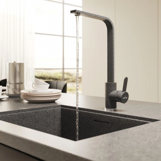 Смеситель для кухни MIXLINE ML-GS14 (309) из нержавеющей стали, тёмно-серый