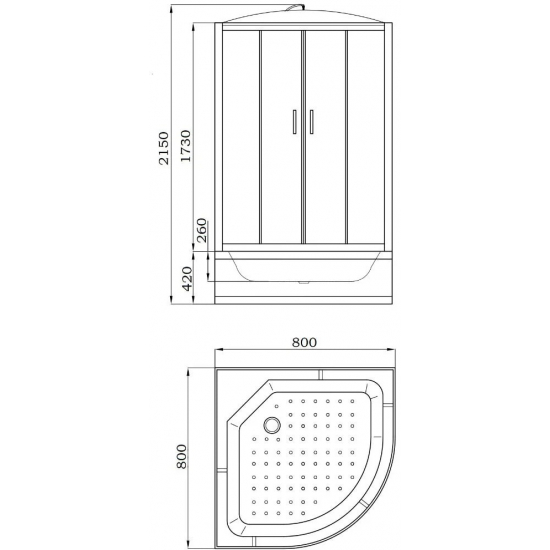 Душевая кабина PARLY Classic Эконом EC821 80x80x215 с высоким поддоном, монтаж без силикона