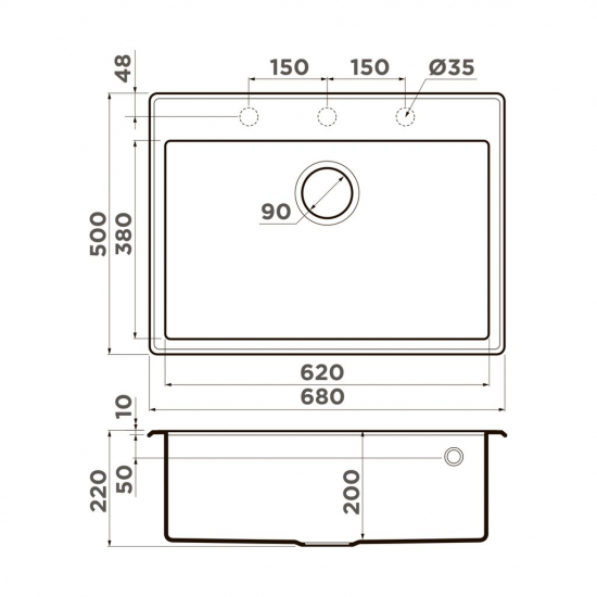 Мойка для кухни OMOIKIRI Tedori 68 680х500 мм, белый