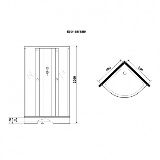 Душевая кабина NIAGARA Eco E90/13/MT/BK 90x90x215 с низким поддоном, без крыши.