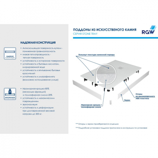 Душевой поддон RGW Stone Tray ST-Co 80x120 искусственный камень, бетон