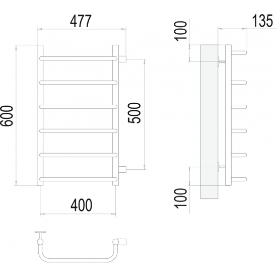 Полотенцесушитель водяной TERMINUS Стандарт П6 400x600 с боковым подключением 500