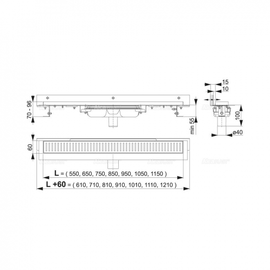 Душевой лоток ALCA PLAST Flexible APZ1104-1050 с опорами, низкий