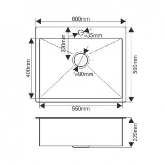 Мойка для кухни врезная MELANA Н6050G 600х500х220 т 3,0 золото