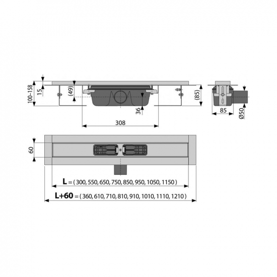 Душевой лоток ALCA PLAST Low APZ1S-850 с опорами