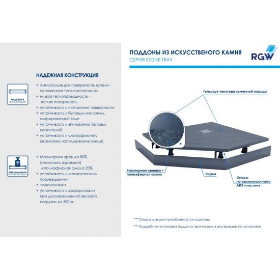 Душевой поддон RGW Stone Tray ST/T-G 100x100 искусственный камень, графит