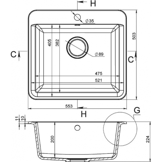 Мойка для кухни DOMACI Парма V-225 553х503 мм, антрацит