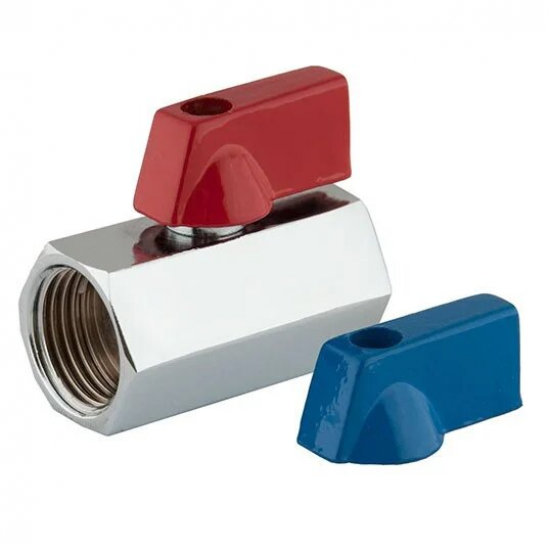 Кран шаровый мини FRAP 1/2" г-г прямой, 2 флажка в комплекте - синий/красный F241.04
