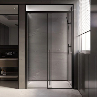 Душевая дверь в нишу VECONI Premium Trento PTD-30B 140x200 стекло прозрачное, профиль чёрный