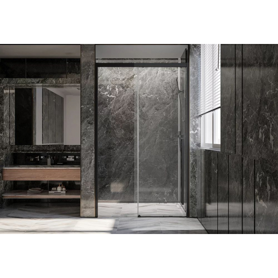 Душевая дверь в нишу VECONI Premium Trento PTD-30B 140x200 стекло прозрачное, профиль чёрный