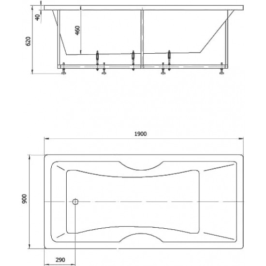 Акриловая ванна АКВАТЕК Феникс FEN190-0000078 190x90 см, с каркасом и фронтальным экраном слив слева