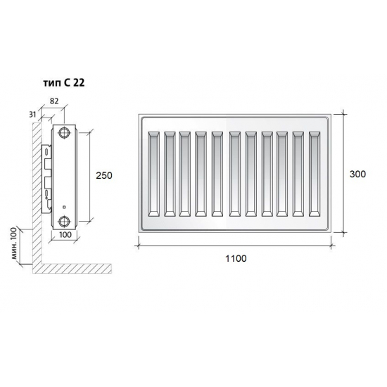 Радиатор панельный Royal Thermo COMPACT тип 22  300/1100 1587 Вт
