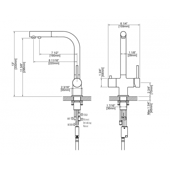 Смеситель для кухни с подключением к фильтру с питьевой водой TIMO Saona 2356/03FL чёрный