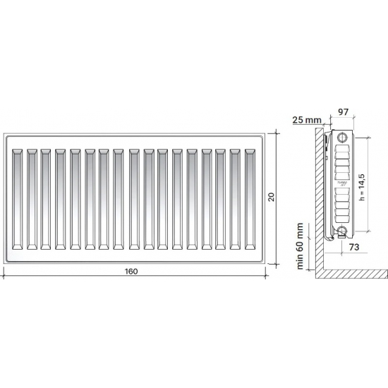 Радиатор стальной ROYAL THERMO Ventil compact VC22-200-1600/9016 M 160x20