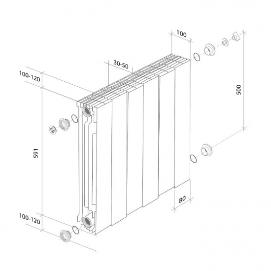 Радиатор биметаллический ROYAL THERMO Piano Forte 500/100 bianco traffico  8 секций, белый