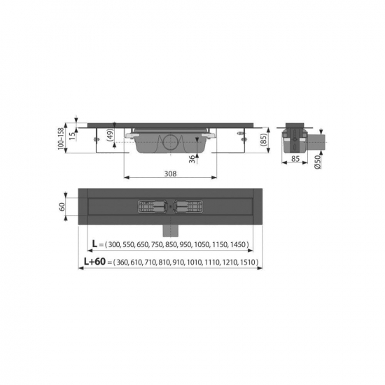 Душевой лоток ALCA PLAST Low APZ1BLACK-1150 с опорами