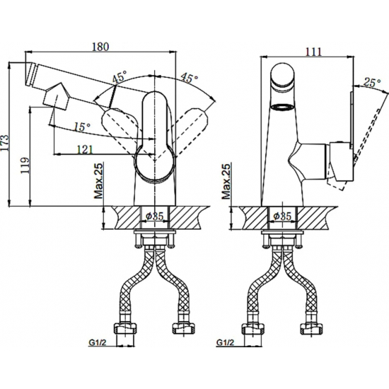 Смеситель для раковины RUSH Tenerife TE2835-12 с выдвижным изливом, хром