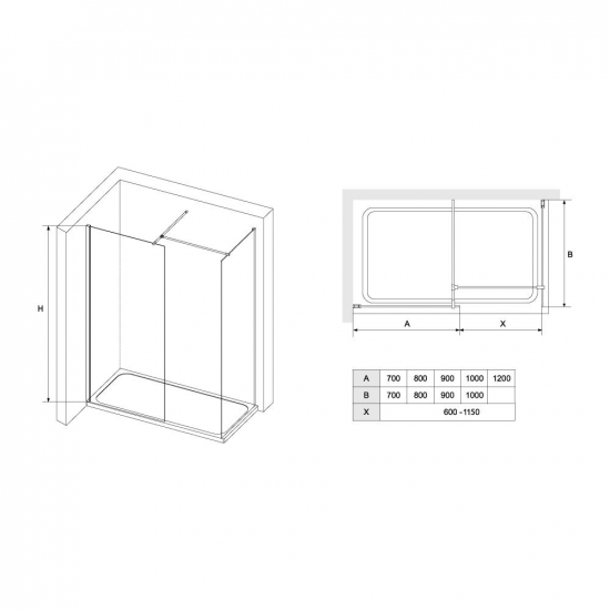 Душевая перегородка RGW Walk In WA-020B 70x80x195 стекло прозрачное, профиль чёрный