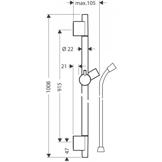 Душевая штанга HANSGROHE Unica 28631670 90 см, матовая чёрная