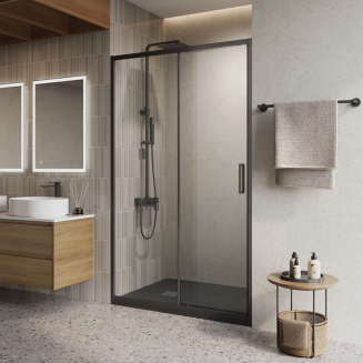 Душевая дверь в нишу BelBagno LUCE-BF-1-120-C-NERO стекло прозрачное, профиль чёрный