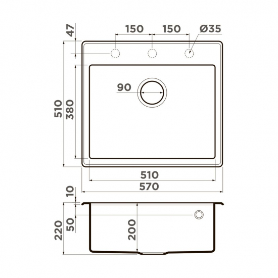 Мойка для кухни OMOIKIRI Tedori 57 570х510 мм, leningrad grey