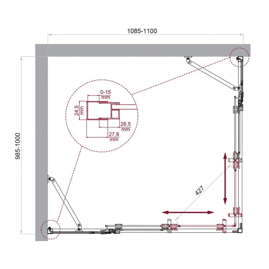 Душевой уголок BelBagno LUCE-AH-22-110/100-C-Cr стекло прозрачное, профиль хром