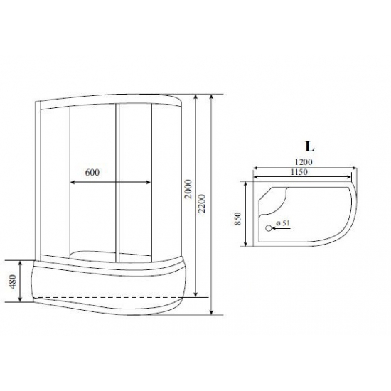 Душевая кабина TIMO Standart T-1120 P L 120x85x220  с высоким поддоном, с сиденьем