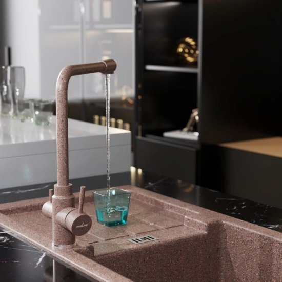 Смеситель для кухни MIXLINE ML-GS13 (307) с краном для питьевой воды, терракот