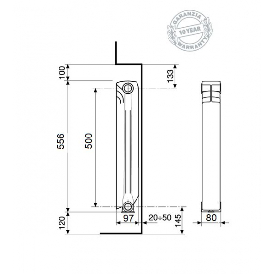 Радиатор алюминиевый FONDITAL Ardente C2 500/100  1 секция