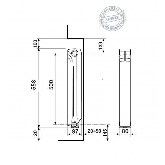 Радиатор алюминиевый FONDITAL CALIDOR SUPER B4 500/100  1 секция