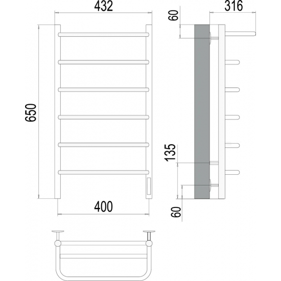 Полотенцесушитель электрический TERMINUS Полка П6 400x650