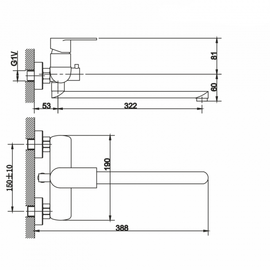 Смеситель для ванны MIXLINE MLSS-021 из нержавеющей стали