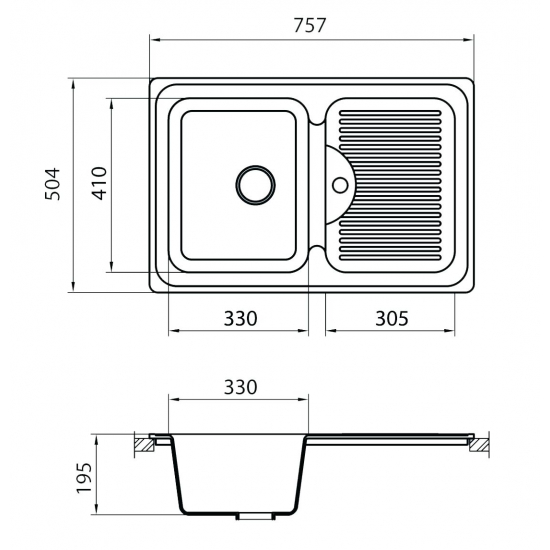 Мойка для кухни керамогранит GRANICOM G-013 (757*504мм), 1 чаша+ крыло (антрацит)