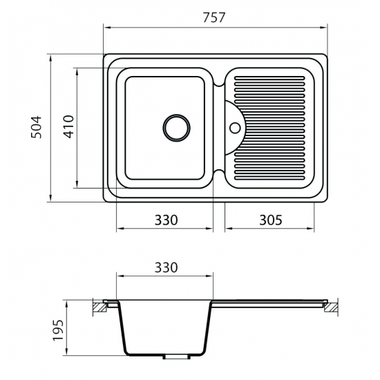 Мойка для кухни GRANICOM G-013 чаша+крыло 757х504 мм, антрацит